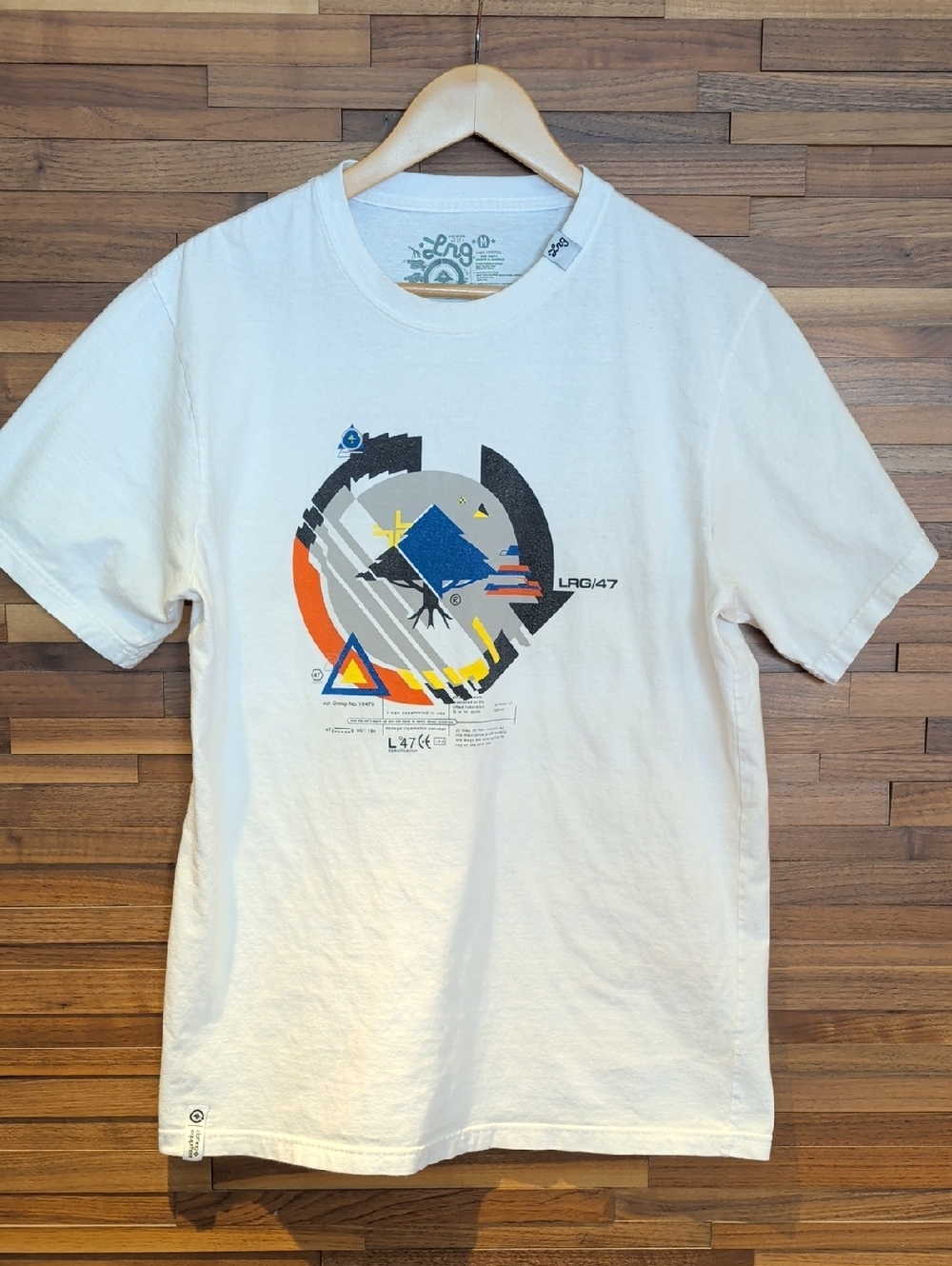 LRG Cream Graphic Short Sleeve Tee with Multicolor Geometric Design